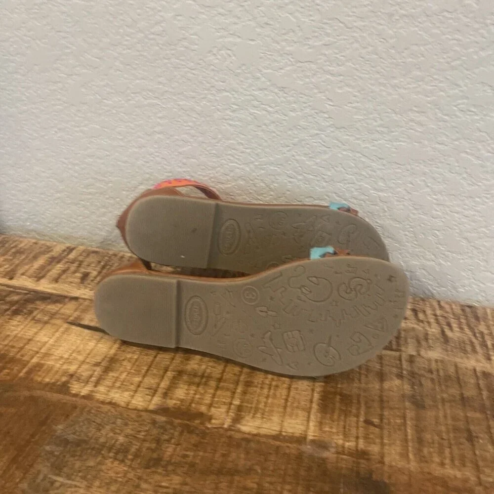 Stevies Girls 3 Tribal Gal Sandals Brown Pink Blue Ankle Strap Flats Open Toe